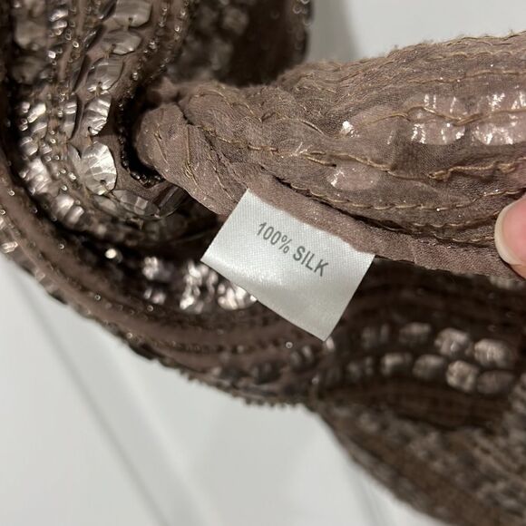 Parker 100% silk embroidered brown cut off top blouse outgoing Sz S - Picture 4 of 10